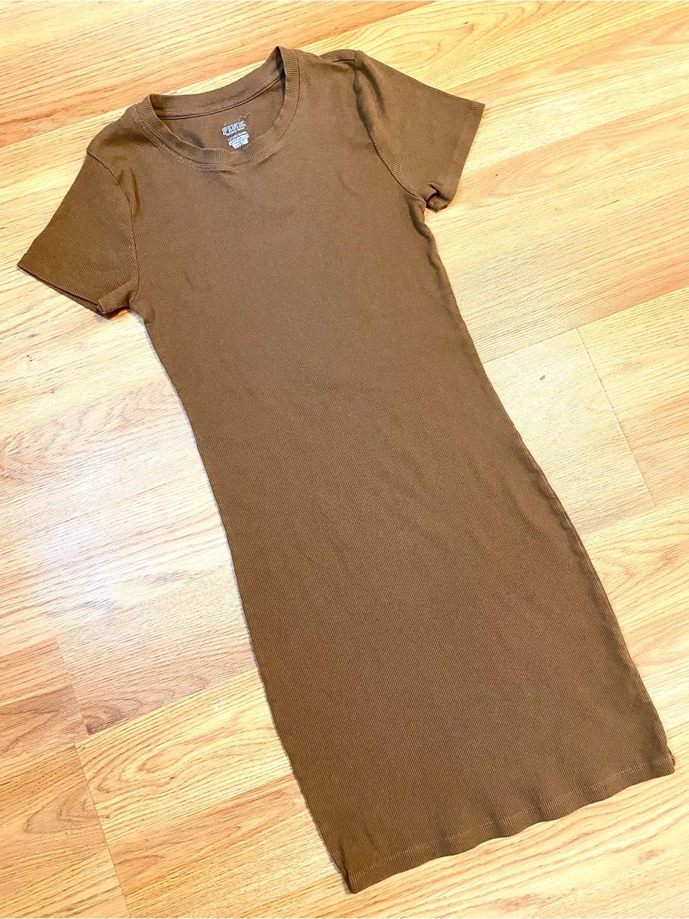 🤎🩷 VS PINK RIBBED SUMMER DRESS T-SHIRT DRESS BROWN STRETCHY SIZE SMALL - Picture 3 of 9